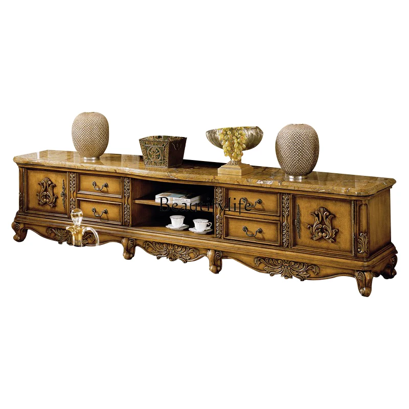 

European marble TV cabinet American rural solid wood audio-visual cabinet