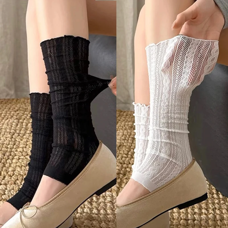 

2pairs Lace Leg Warmers Women Thin Sweet Ballet Style JK Lolita Twist Pattern Long Socks Minimalist Jacquard Stacked Leg Covers