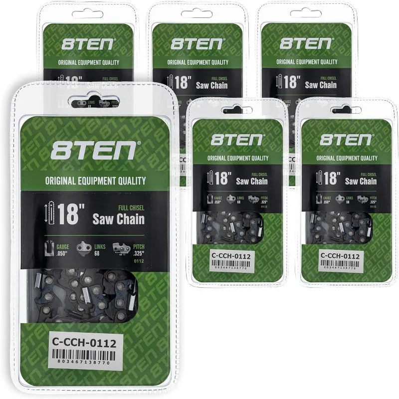 

8TEN Full Chisel Chainsaw Chain 18 Inch .050 .325 68DL for Echo CS-5500 Stihl MS 230 241 250 251 Red Max (6 Pack)