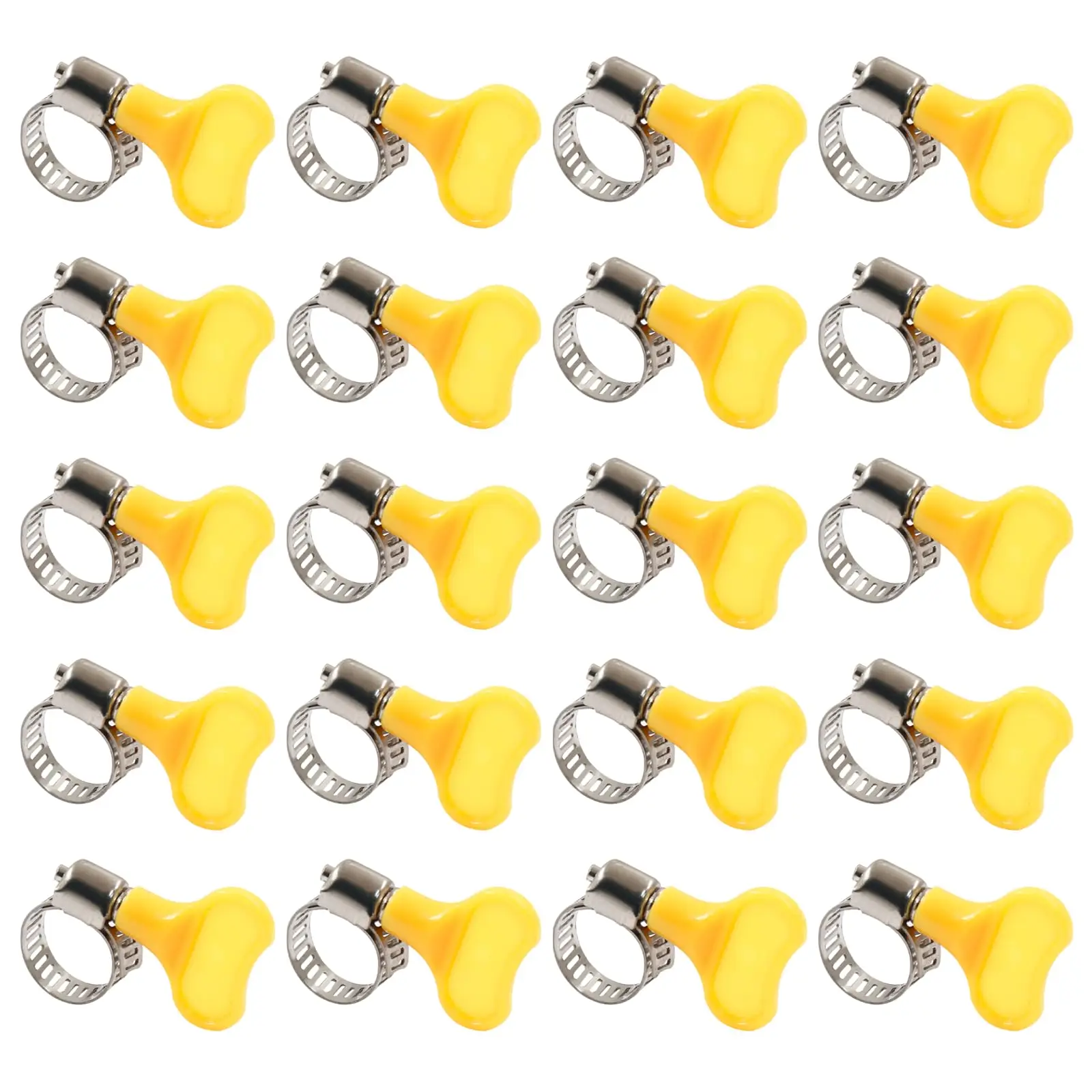 20-Pack Yellow Stainless Steel Hose Clamps Adjustable Thumb Screw Key-Type Clamps 6-44mm Size 8mm Bandwidth Ideal for Plumbing