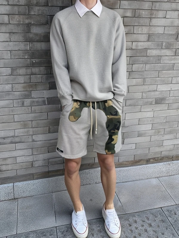 

Мужские камуфляжные лоскутные брюки в стиле ретро, модные спортивные брюки свободного покроя, прямые повседневные брюки с эластичной резинкой на талии, летние молодежные брюки