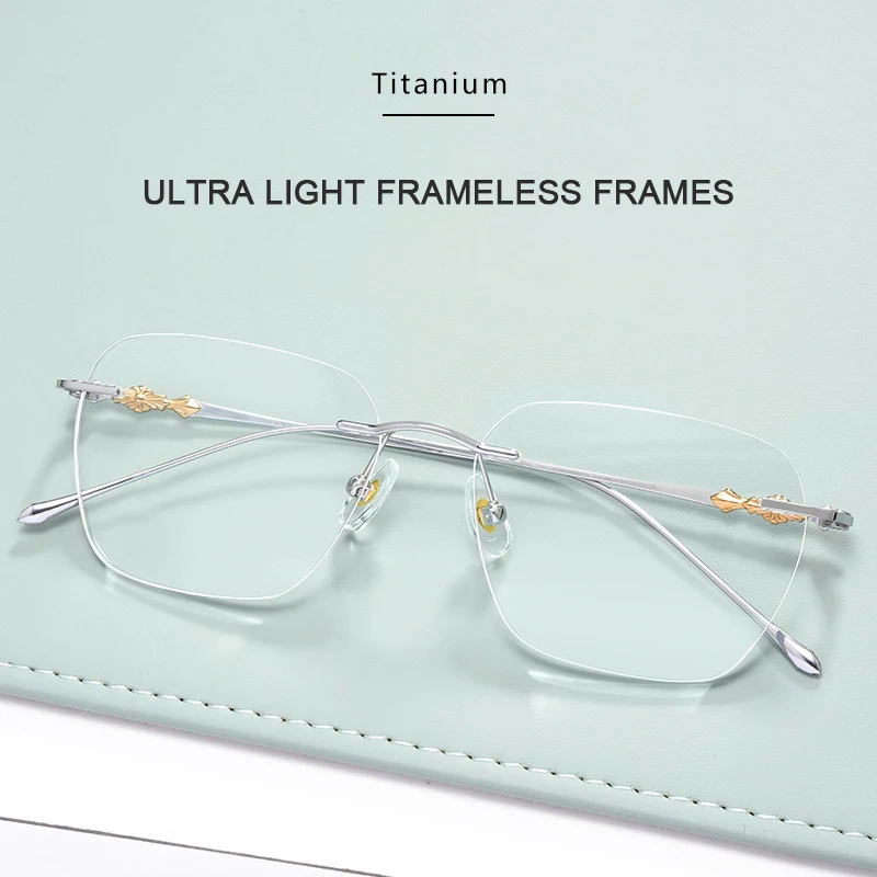 Ultralight Pure Titanium Rimless Glasses Frame Men Retro Eyeglasses Women Anti Blue Light Eyewear Frameless Computer Spectacles