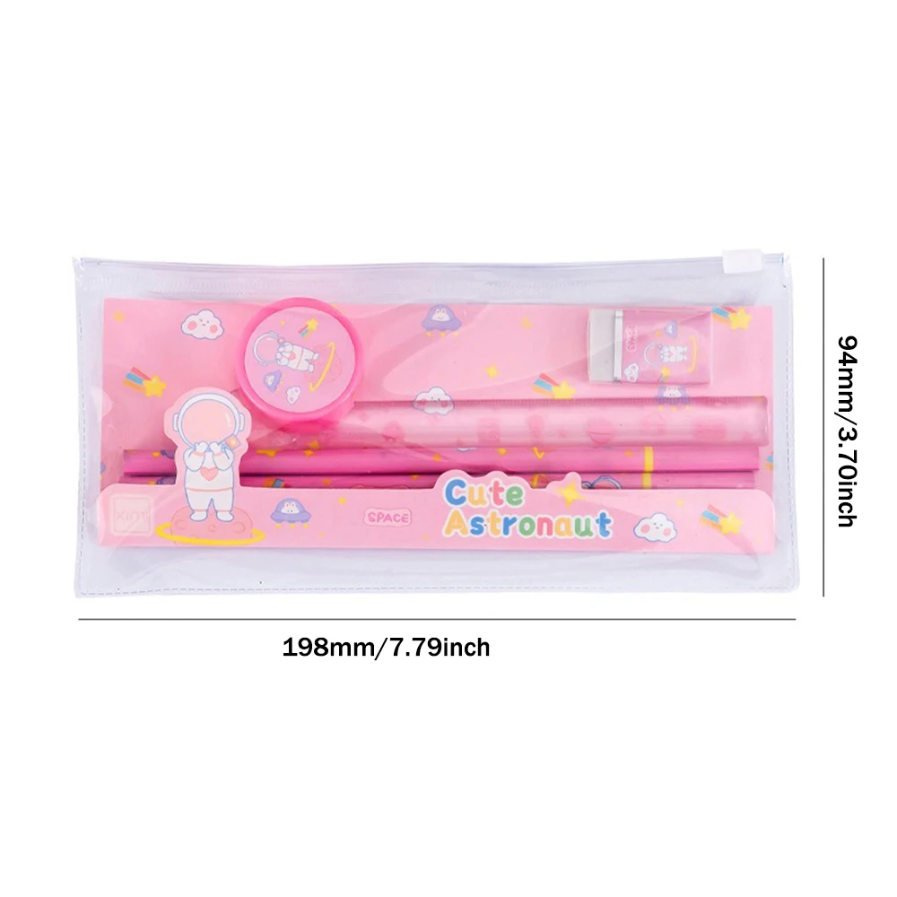 5PCS/Set Children's Stationery Set Birthday Gift Cartoon Pencil Case Suitable for School Pencil Eraser Sharpener Writing Tools