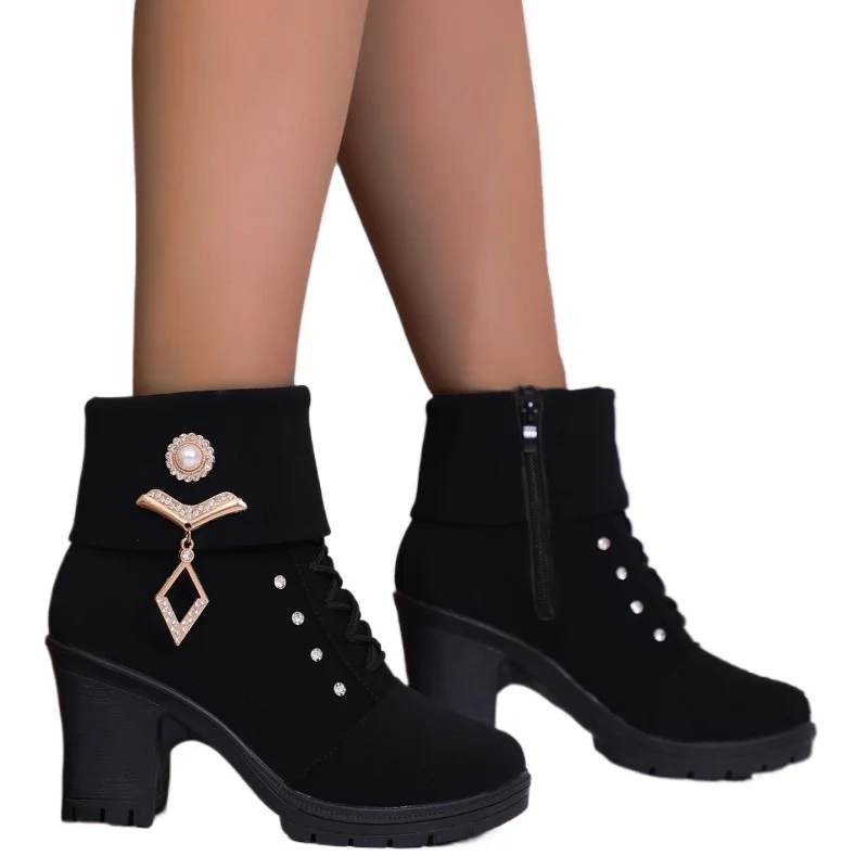 Bottes de rinçage à talons hauts pour femmes, bottines, marron, noir, botte courte, chaussures pour femmes, automne, hiver, nouvelle mode, 2024