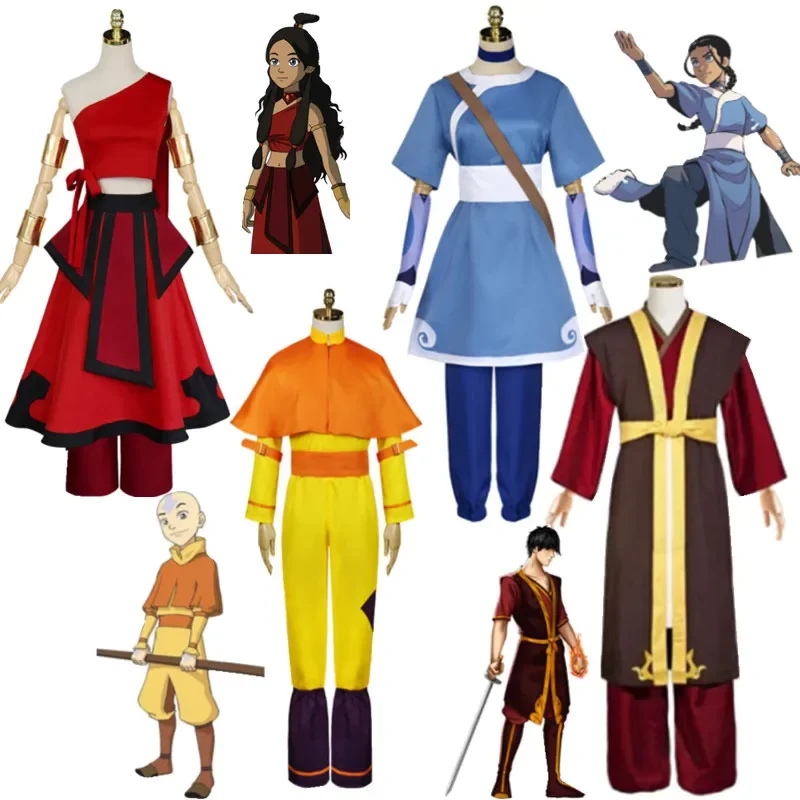 Anime Avatar The Last Airbender Katara Fire Nation Aang Cosplay Costume Adult Women Halloween Carnival High Quality Clothes