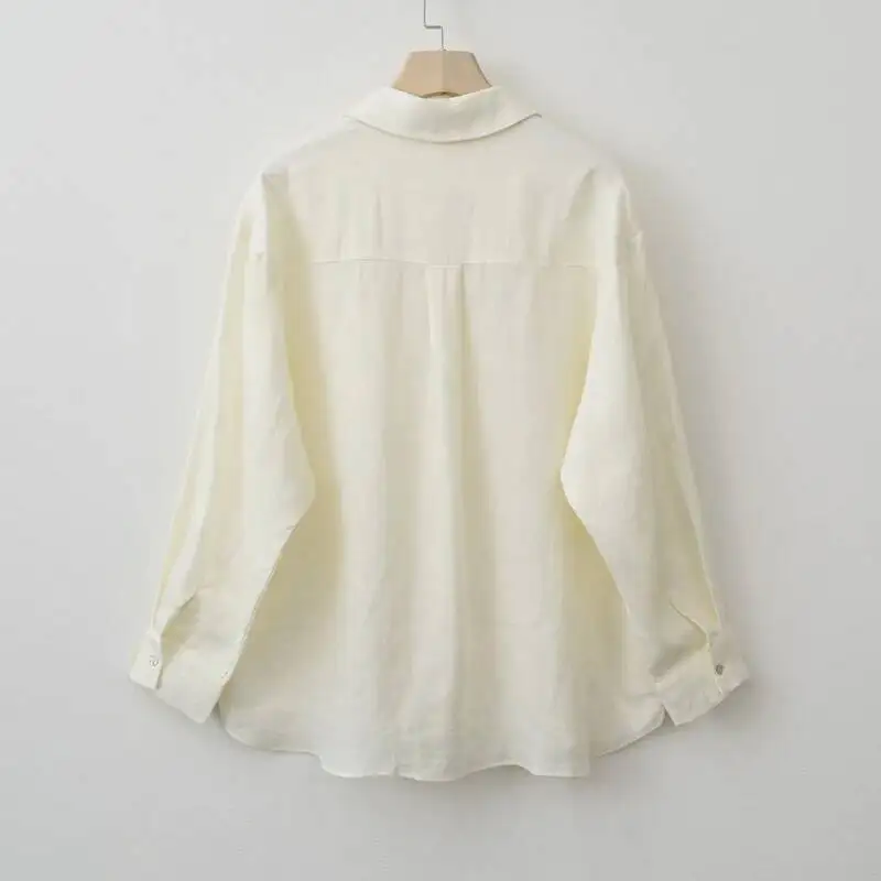 

2025 Summer Autumn Long Sleeve Linen Oversized Blouse Basic Shirt