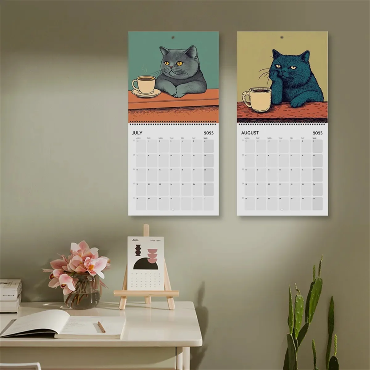 Kattenkalender 2025 - Katten'met koffie' 2025 katten' met koffiekalender voor thuiskalender