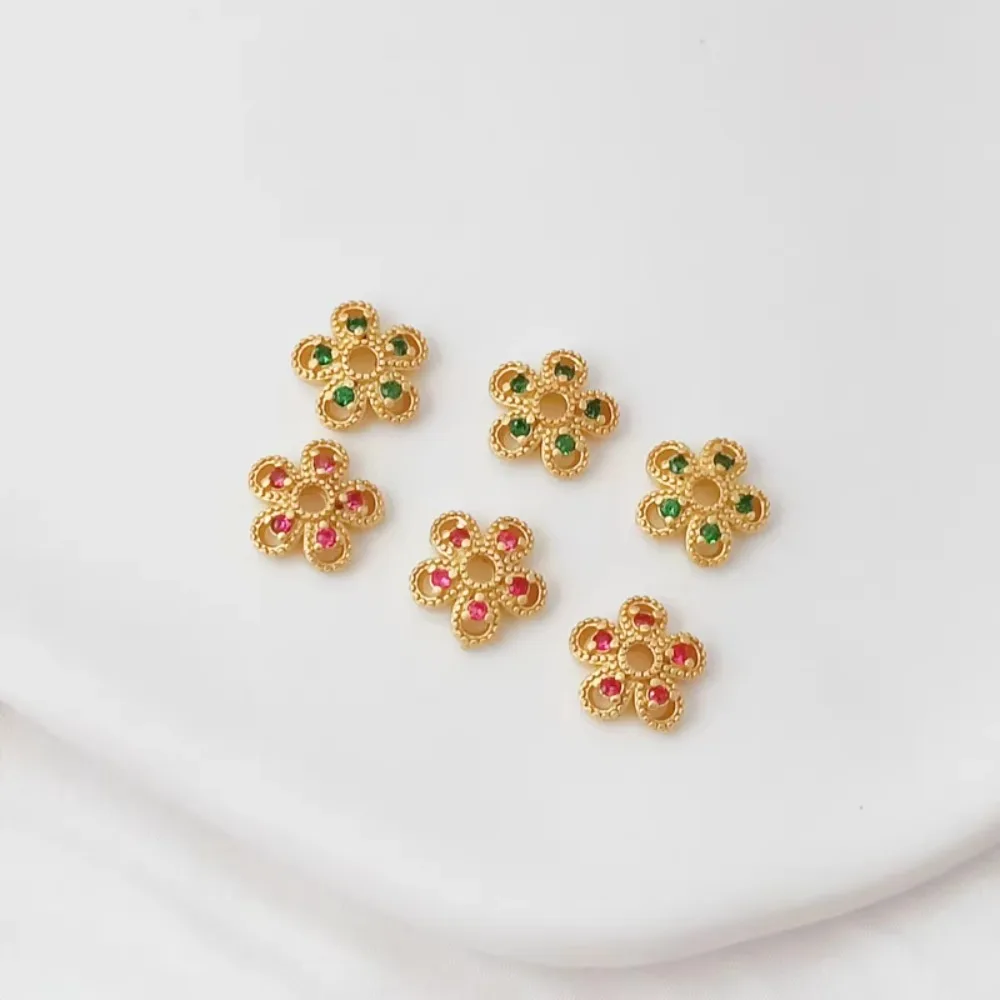 Ancient-style Gold Accessories Flower Tray Zirconia Snowflake Tray DIY Handmade Bracele String Bead Tray Bead Cap Accessories