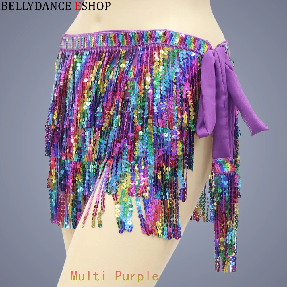 Women Girls Belly Dance Shiny Sequins Tassel Hip Wrap Scarf Skirt Belt Dancing Costume Dance Wear Carnival Rave Performance Belt