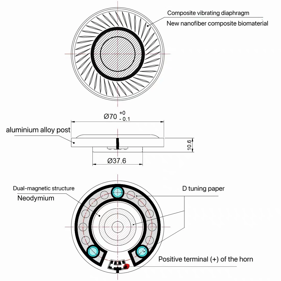 Komposit-Biofilm-Nanofaser-Dual-Magnet-Kopfbügel-Over-Ear-Dynamik-Kopfhörer mit hochauflösendem Audiophiler 70-mm-Lautsprecher. – Detail 5