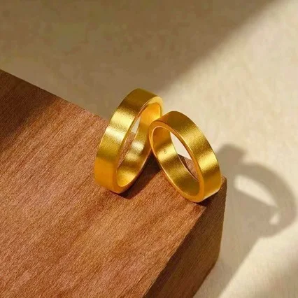 Anel de casamento para homens e mulheres, ouro 24k, mesmo ouro antigo, AU999, anel liso, são e salvo, joias para casal