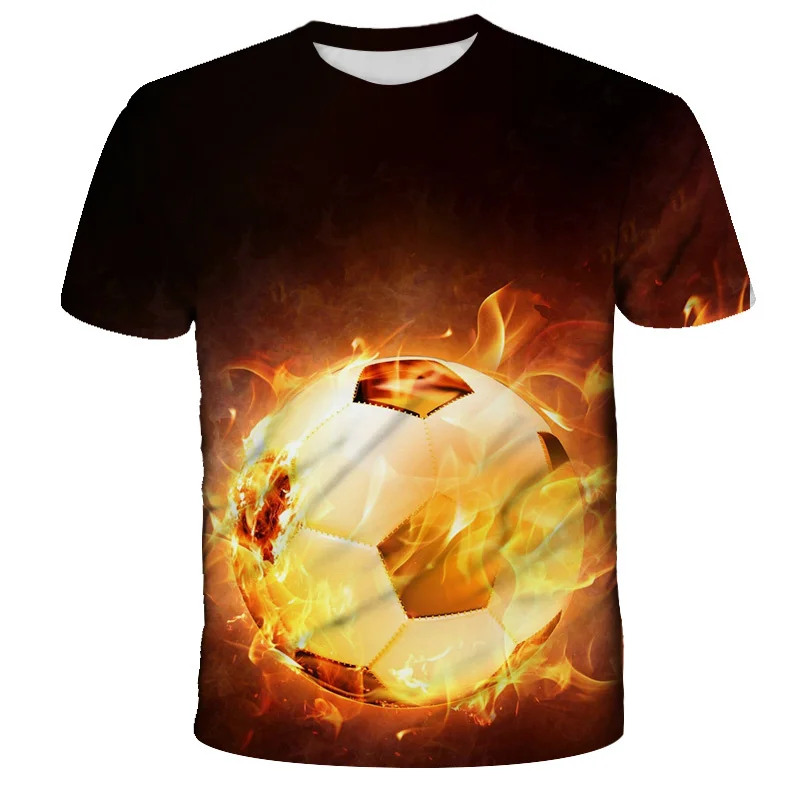 2023 Summer New Boys Girls Fashion 3D T-Shirt Football Fire Handsome Printed Tshirt Boy Girl 4-14Y Teen Kids Soccer Children Top