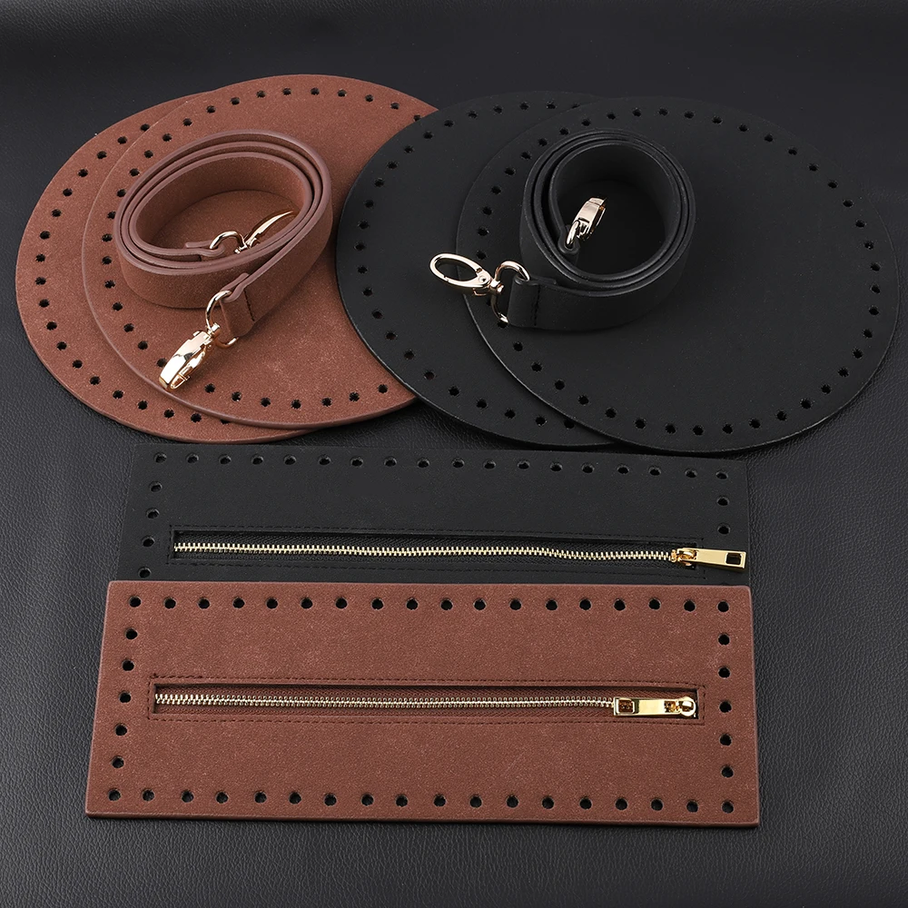 1Set PU Leather Knitting Crochet Bag Bottom Handbag Shoulder Strap Handmade Patchwork Handle Bag Material for Women DIY Bag