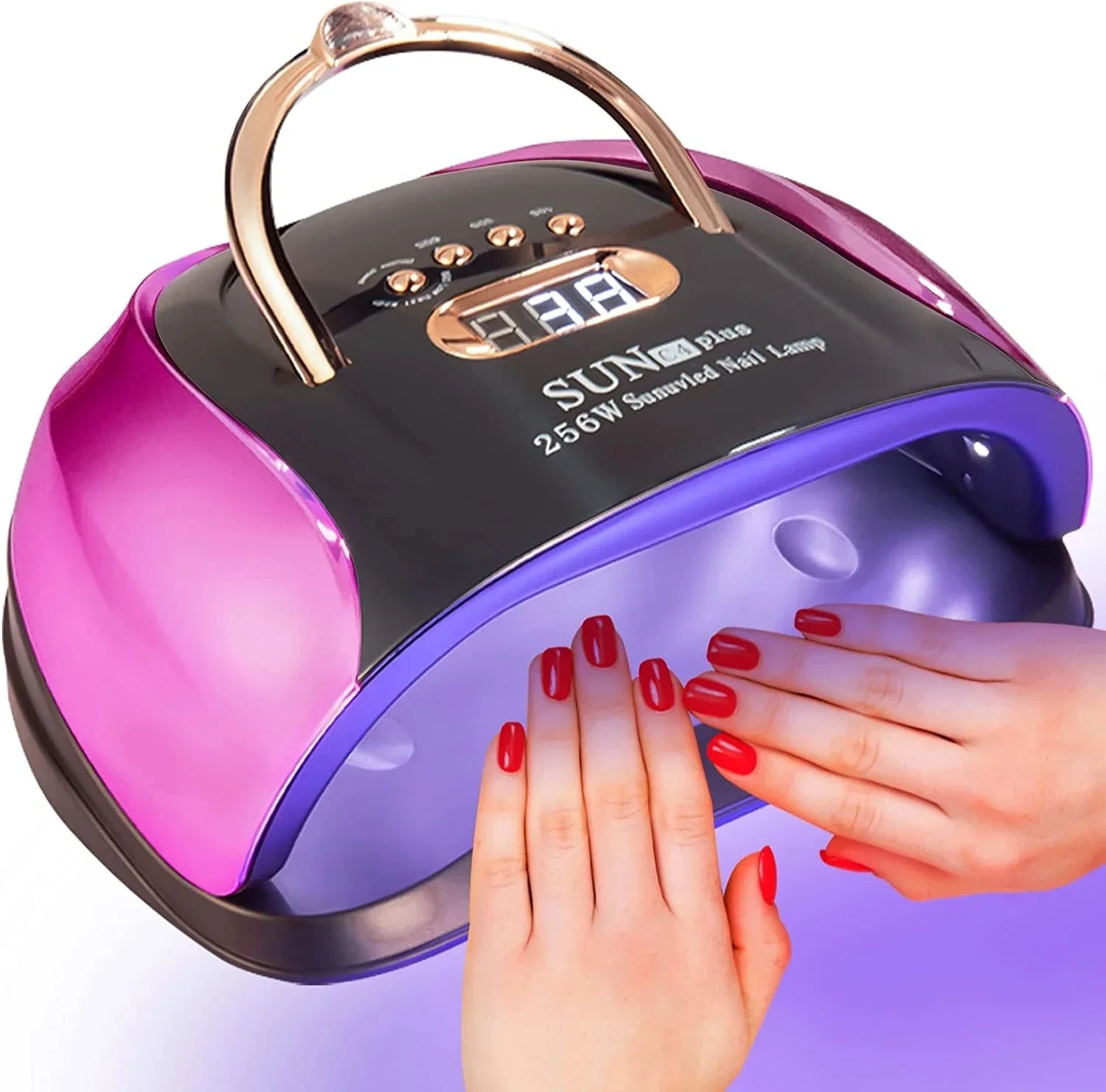Lâmpada de unhas de alta potência 256W com alça Lâmpada de cozimento para iniciantes Lâmpada colorida de fototerapia de secagem rápida UV LED Secador de unhas