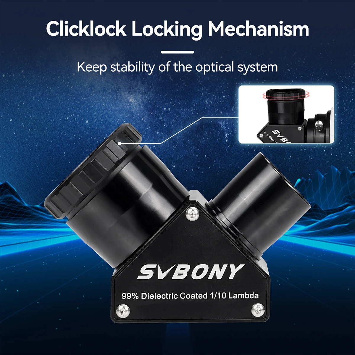 SVBONY SV223 1.25 inch 90-degree Clicklock 99% Reflective Dielectric Coating Diagonal Mirror 1/10 Lambda Black