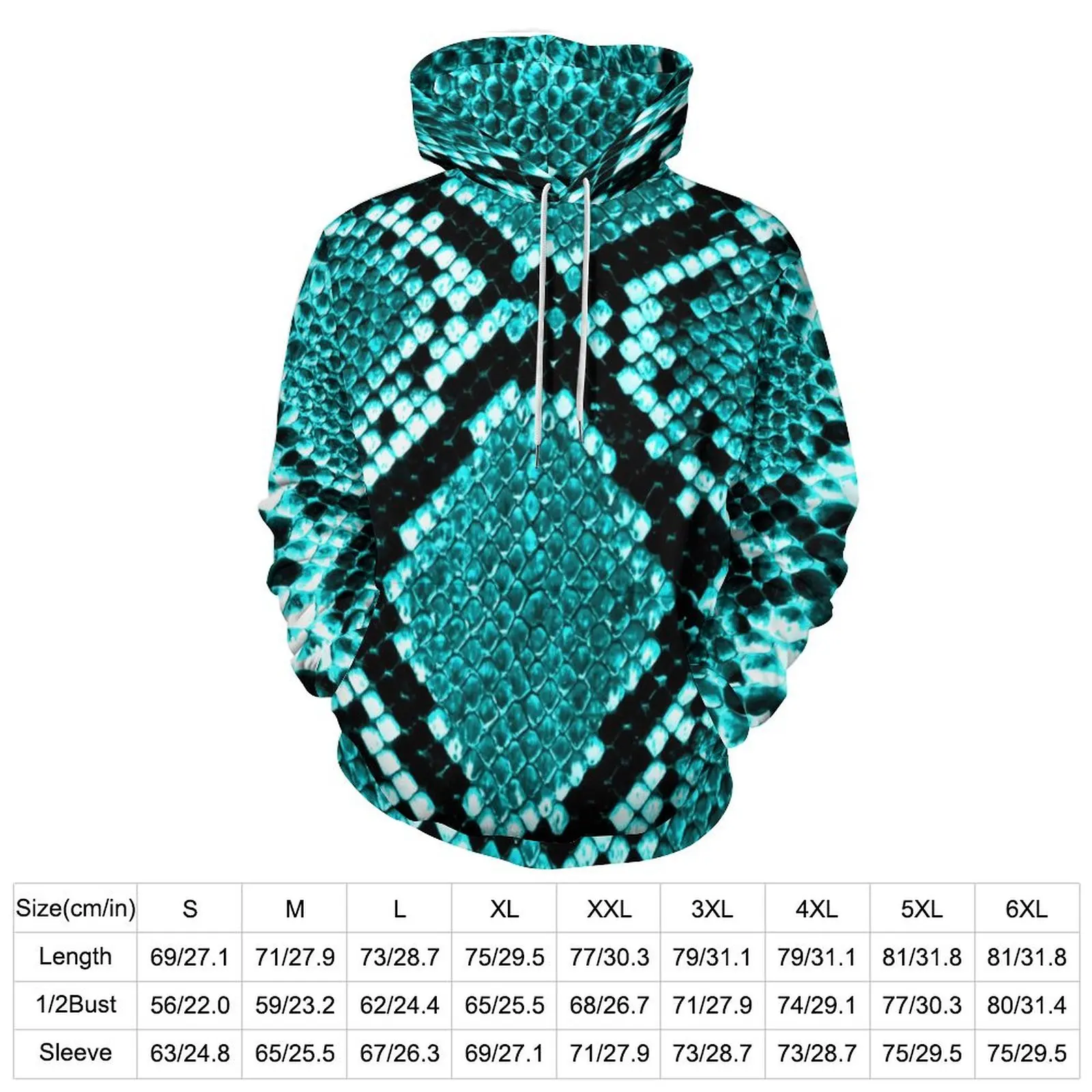 Blue Snakeskin Loose Hoodies Vintage Print Aesthetic Hoodie Men Long Sleeve Oversized Casual Graphic Sweatshirts