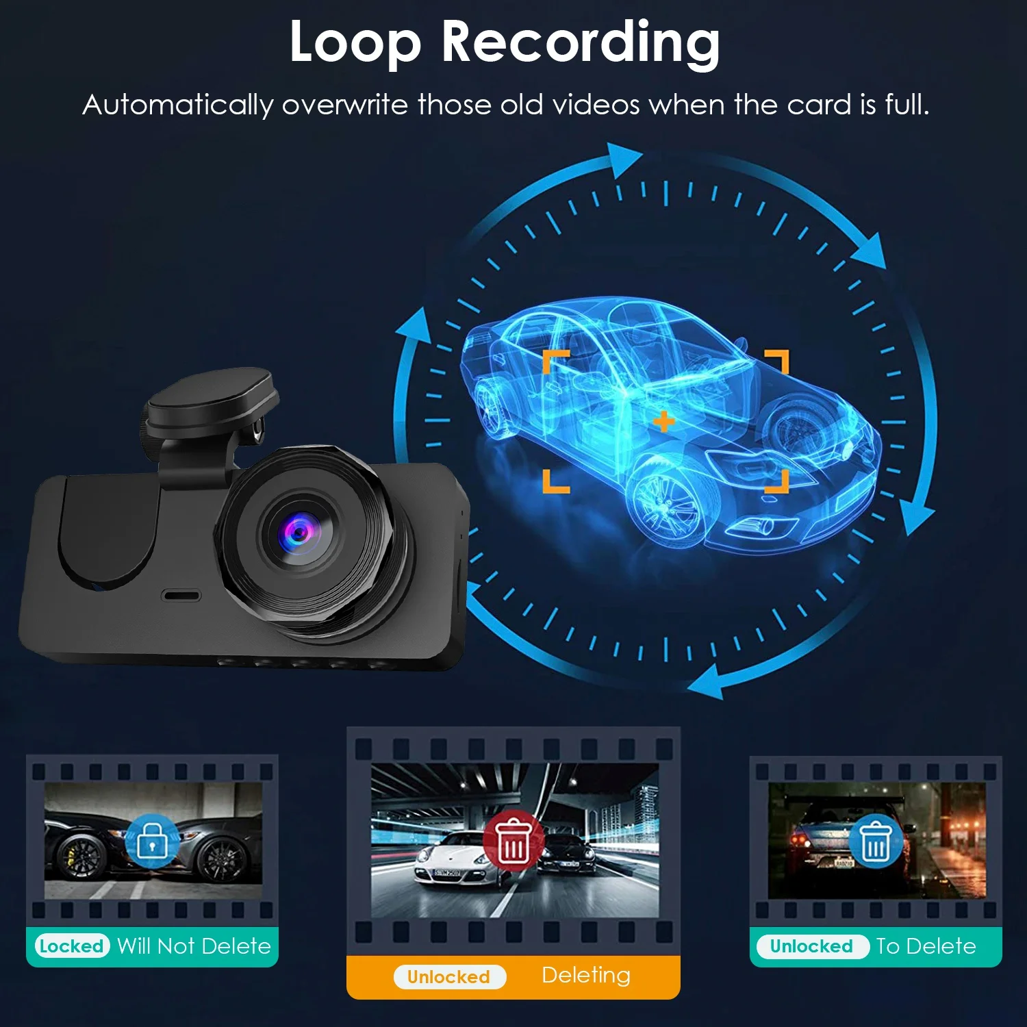 Dash Cam Front Inside Rear Vehicle Driving Recorder Car DVR G Sensor Motion Detection Parking Monitor Loop Recording Equipped with reverse camera
