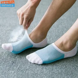 1 Pair Men Ankle Short Cut Boat Invisible Socks Mesh Breathable Cotton Sports Running Summer Thin Casual Athletic Anti Slip Sock