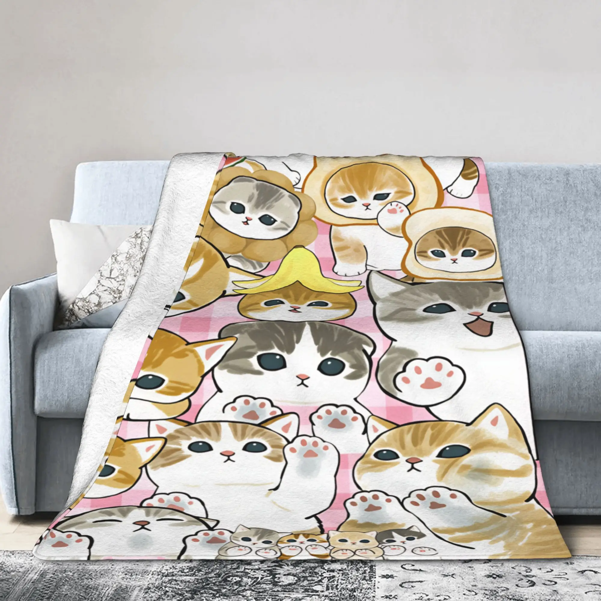 Mofusand Japanese Shark Cat  Soft Cozy Blanket  Funny Camping Bedding Throws Couch Chair Flannel Bedspread Sofa Bed Cover