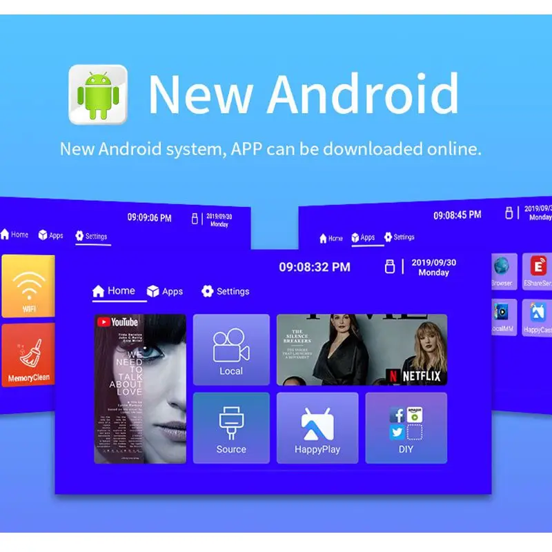 T10 4K Projector Full HD 1080P Brightness 700 ANSI Android 10.0 WiFi 6 Video Home Theater Projector Auto Focus