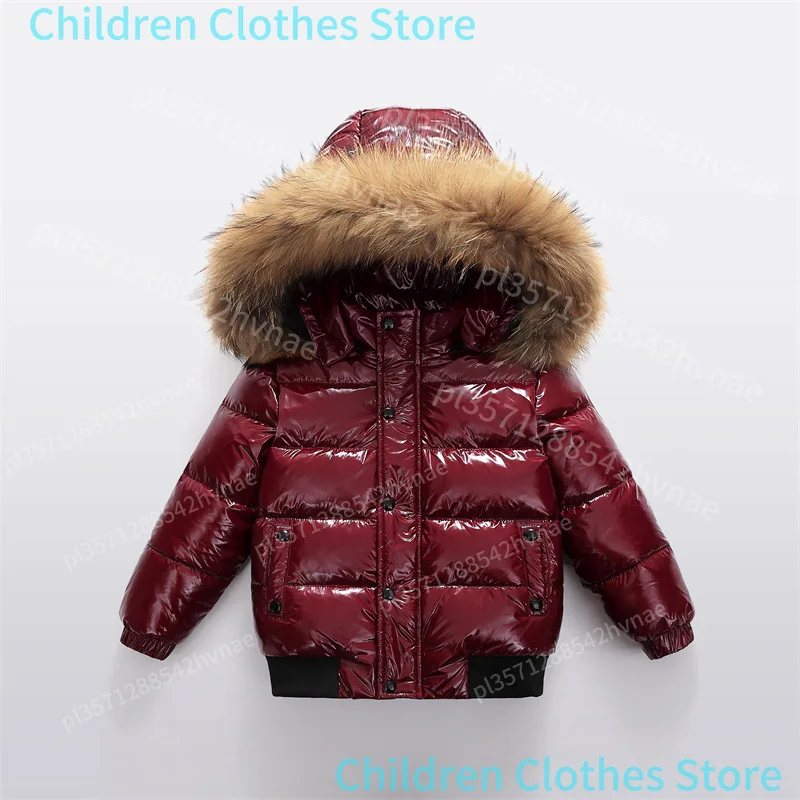 2025 enfants garçon hiver doudoune vraie fourrure imperméable brillant fille hiver manteau 1-14 ans enfants adolescent vêtements d'extérieur enfant en bas âge tenue