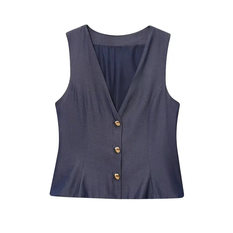 New Summer 2025 Women's Faion Linen Vest Tank Top Long Pants Tee Piece Set V Ne Svel Button up European Sle