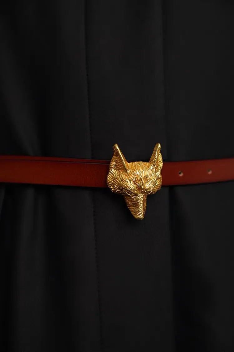 Women Fox Head Alloy Buckled Free Collocation Genuine Leather Belt