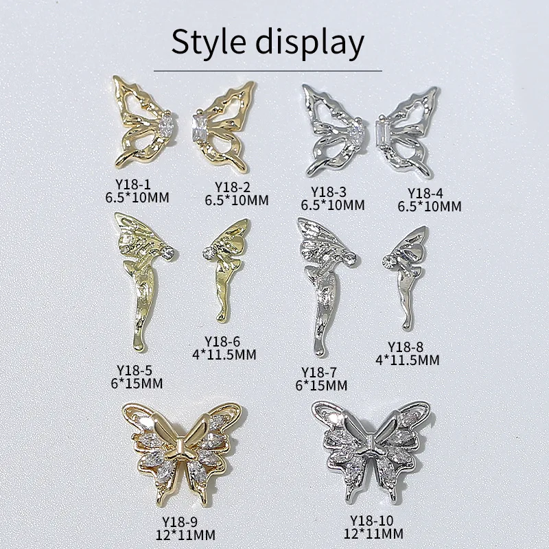 5 pz/lotto Liquid Butterfly Nail Enhancement zircone Jewelry Metal Splice Wing Light accessori per unghie stereoscopici di lusso all'ingrosso