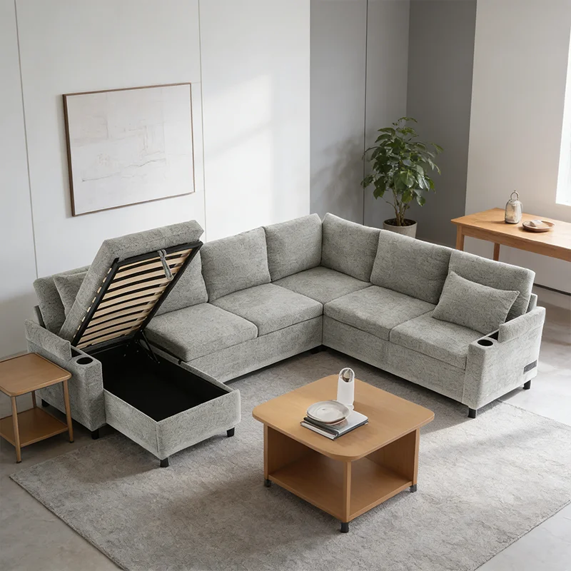 # Velvet Fabric Versatile Pull Out Sofa Come Bed Seater with Cup Holder