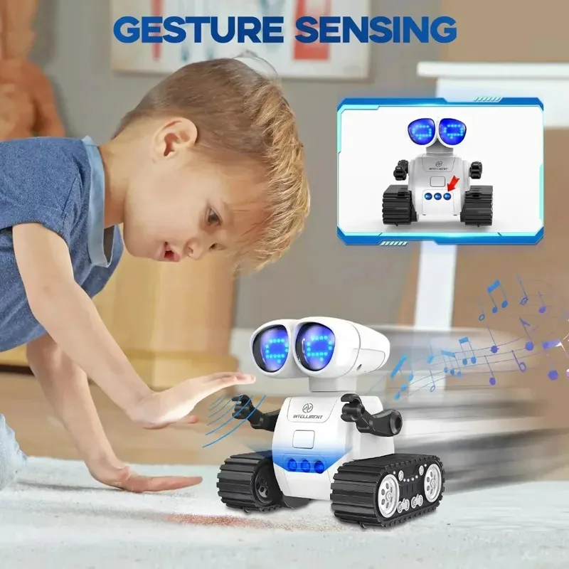 2026New Rechargeable remote control robot toy with music, LED eyes, walkie talkie, children's robot toy, children's RC robot