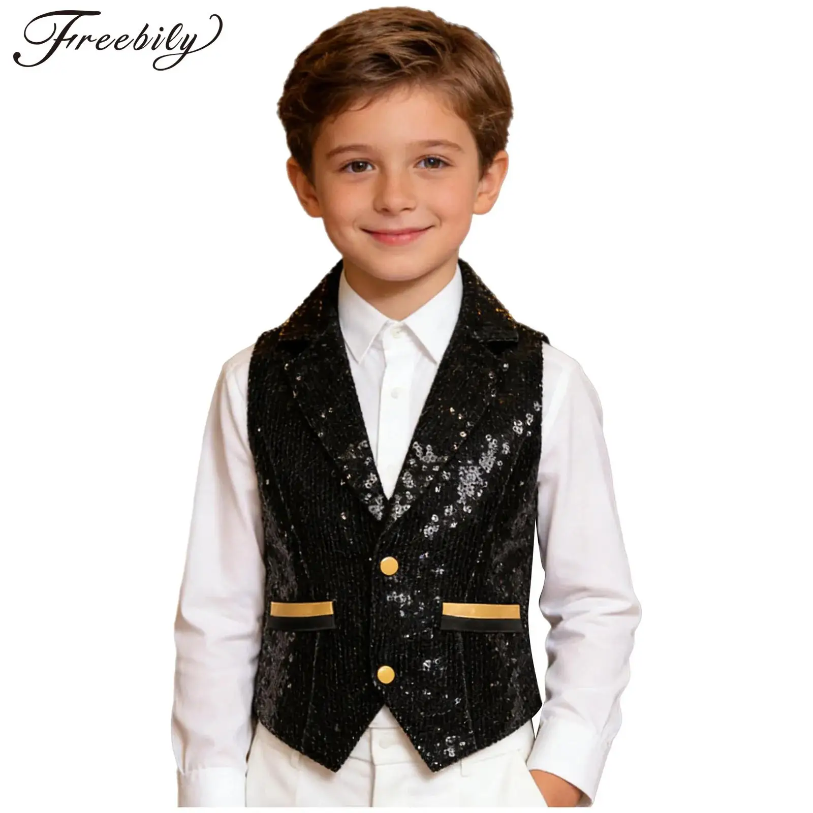 

Детский ковбойский костюм для мальчиков, жилет с пайетками, танцевальный костюм для выступлений, детские жилеты для джазовых танцев, блестящий жилет, уличная одежда