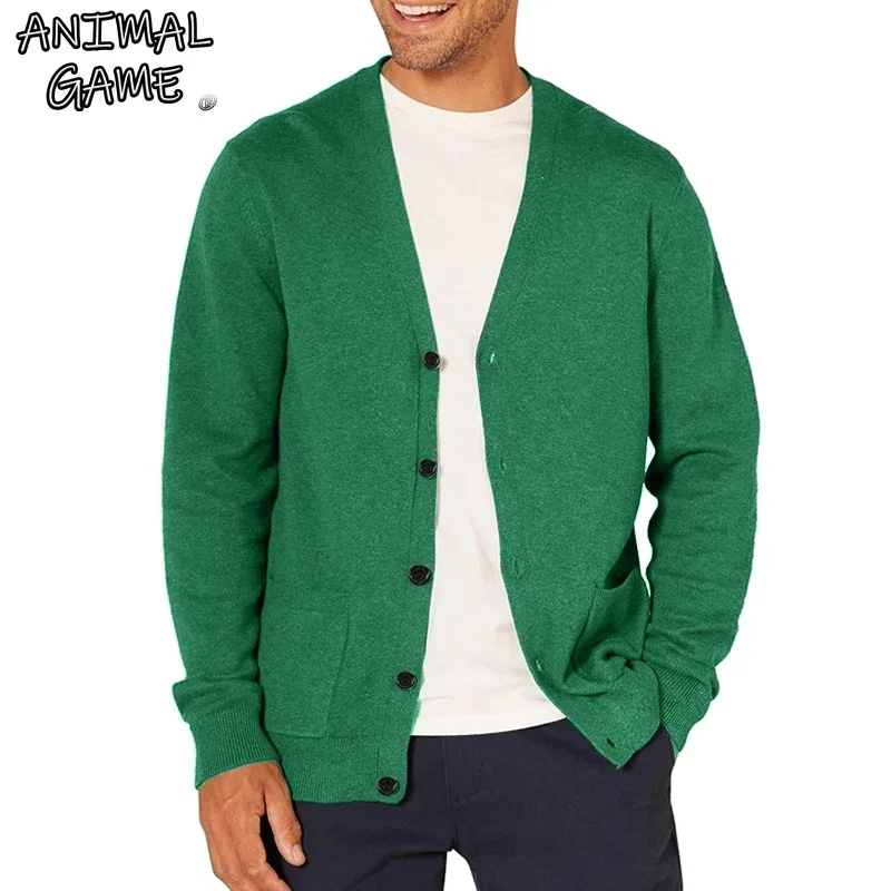 

Animal Game Men's Long Sleeved Cardigan Sweaters Woolen Knit Jackets Coats V-neck Button Lightweight Oversized Business Top