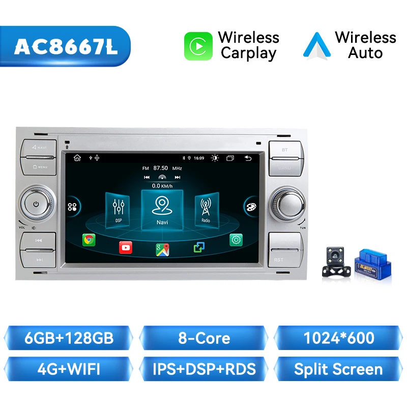 Draadloze Carplay Android Auto Autoradio Voor Ford Focus 2 Ford Fiesta Mondeo 4 C-max S-Max Fusion Transit Kuga GPS 2Din Autoradio