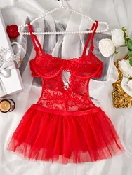 Conjunto De Lingerie De Renda Transparente, Roupa Interior Erótica, Sutiã Sexy e Jarreteira, Pijamas Porno