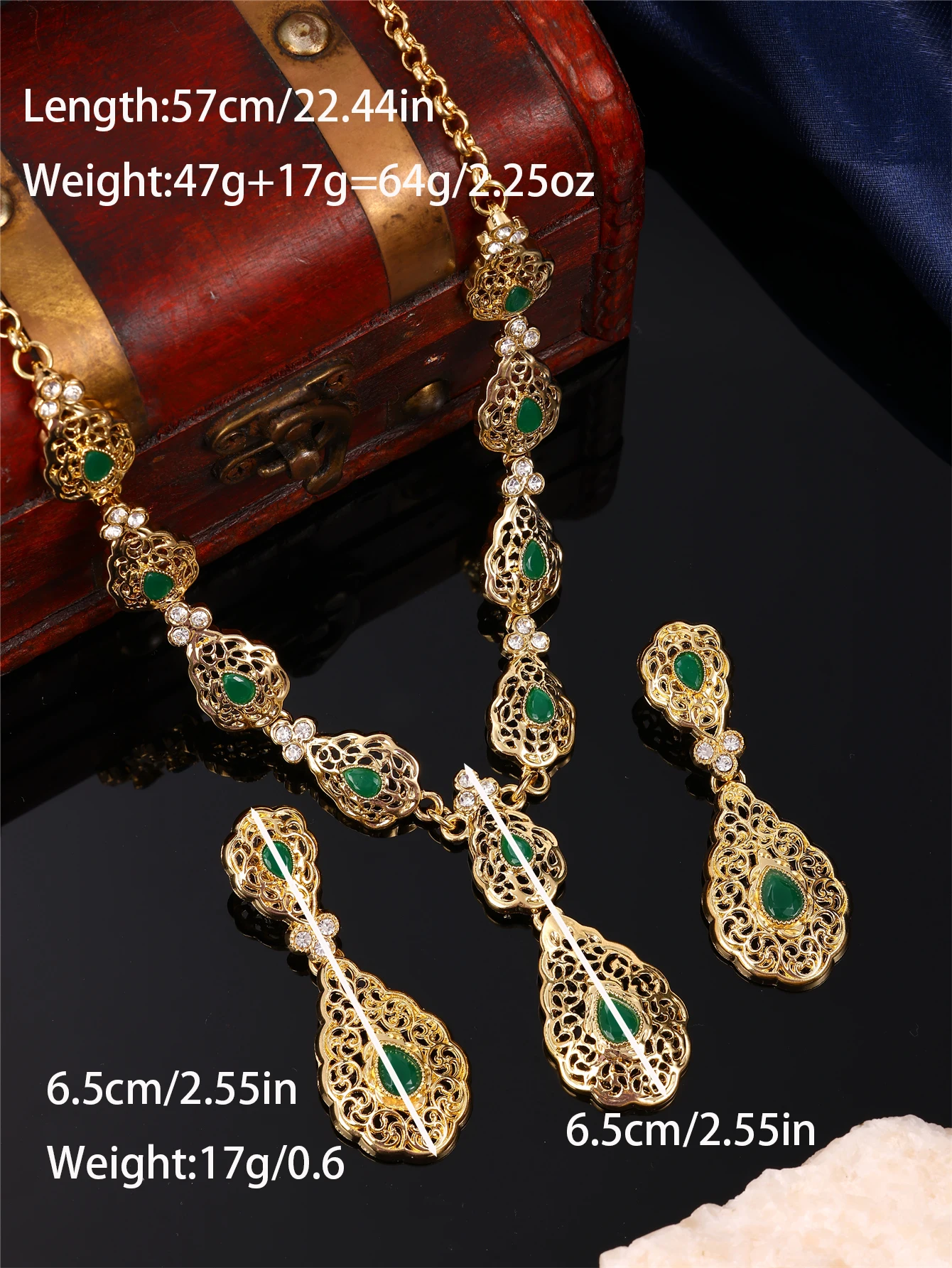 1 Set Vintage-Schmuckset im Palast-Stil für Damen mit Halskette und Ohrringen, Wassertropfenform und Strass-Einlagen, verstellbare Länge, geeignet für arabische Frauen bei Hochzeiten, Banketten und Festivals – Detail 3