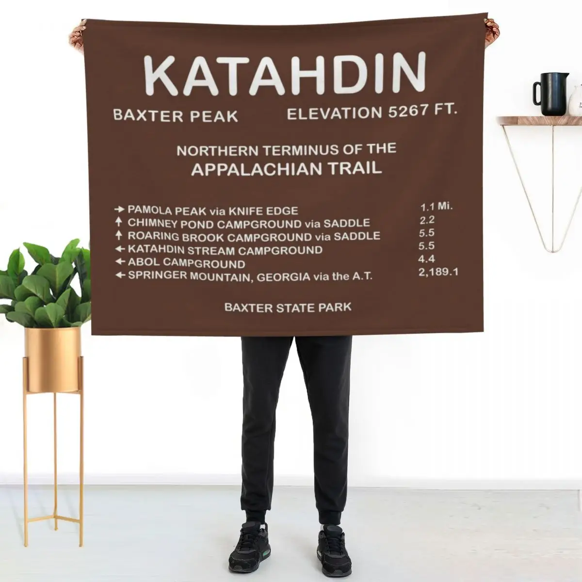 Katahdin Summit Sign - Appalachian Trail Throw Blanket Retros Plaid Flannel Fabric Travel Stuffeds Blankets