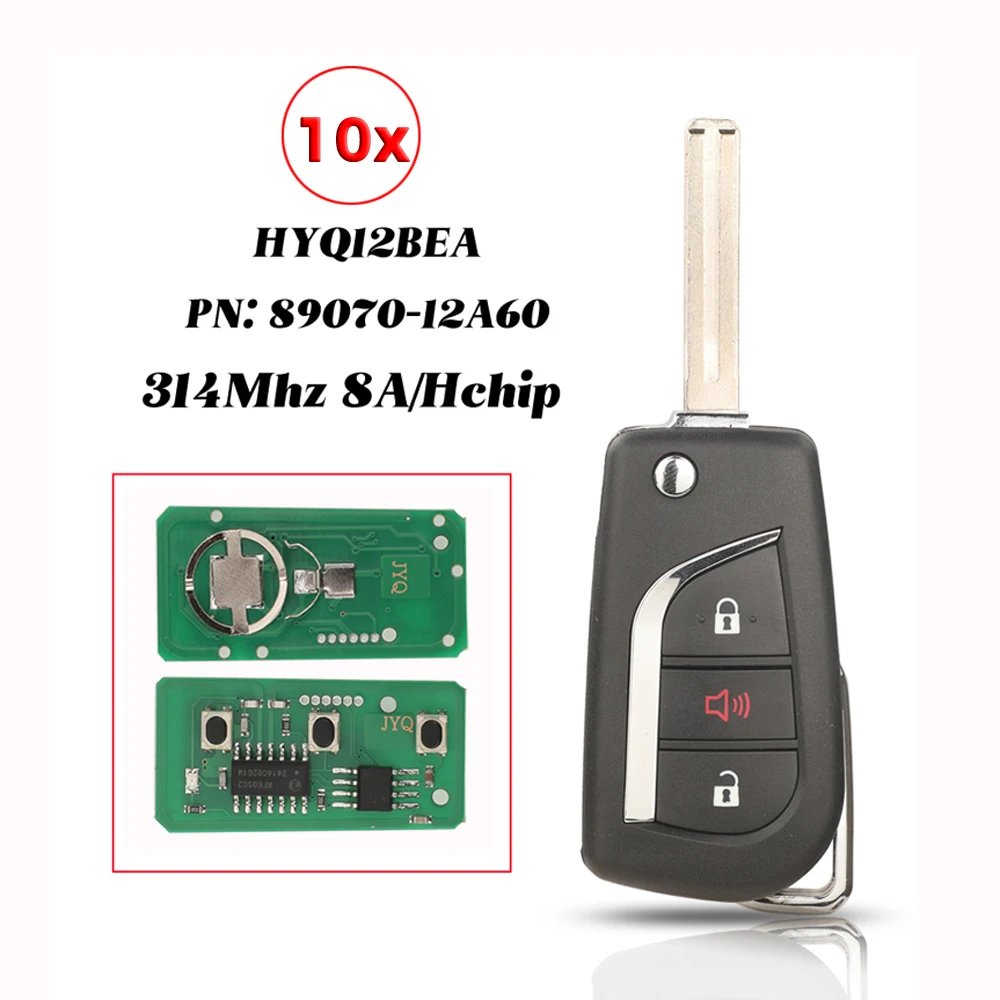 

jingyuqin 10pcs 3Buttons 314MHZ Remote Car Key Control PN: 89070-12A60 HYQ12BEA For Toyota Vios Hilux RAV4 Yaris 2013-2015