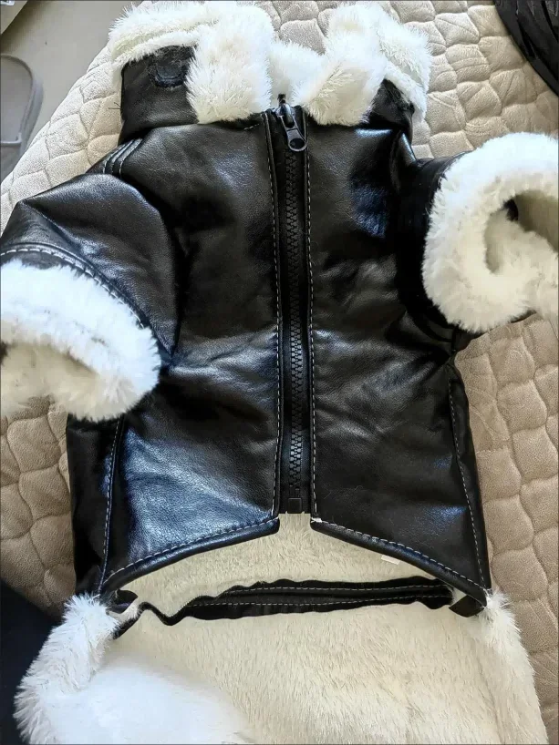 Thickened Fur Integrated Motorcycle Jacket, Pet Clothes, Winter Clothing, Small Dog, Teddy, Pomeranian, Schnauzer