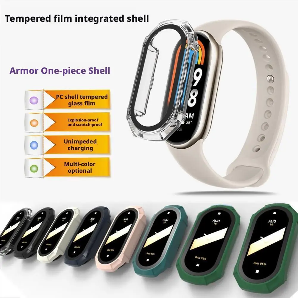 

Противоударный чехол из стекла для Xiaomi Smart Band 10 9 8 7 4/5/6, жесткий ПК-бампер, защитная пленка для экрана, чехол для часов Miband 10, чехлы