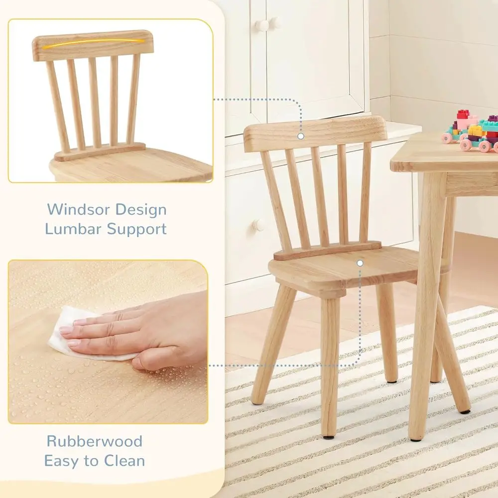 Ensemble table et chaises pour tout-petits en bois d'hévéa naturel avec bords arrondis pour l'art, le jeu et l'artisanat