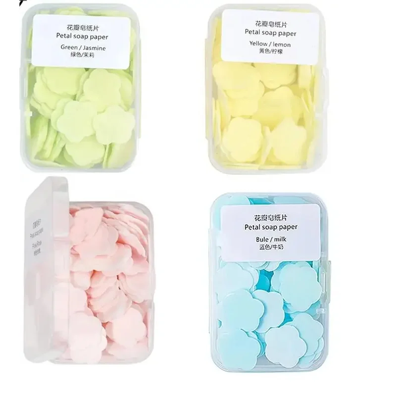 1-4Boxes Petal Soap Paper Sheets Portable Disposable Antibacterial Hand Sheet Box Hand Bath Soap for Hiking Camping Outdoor
