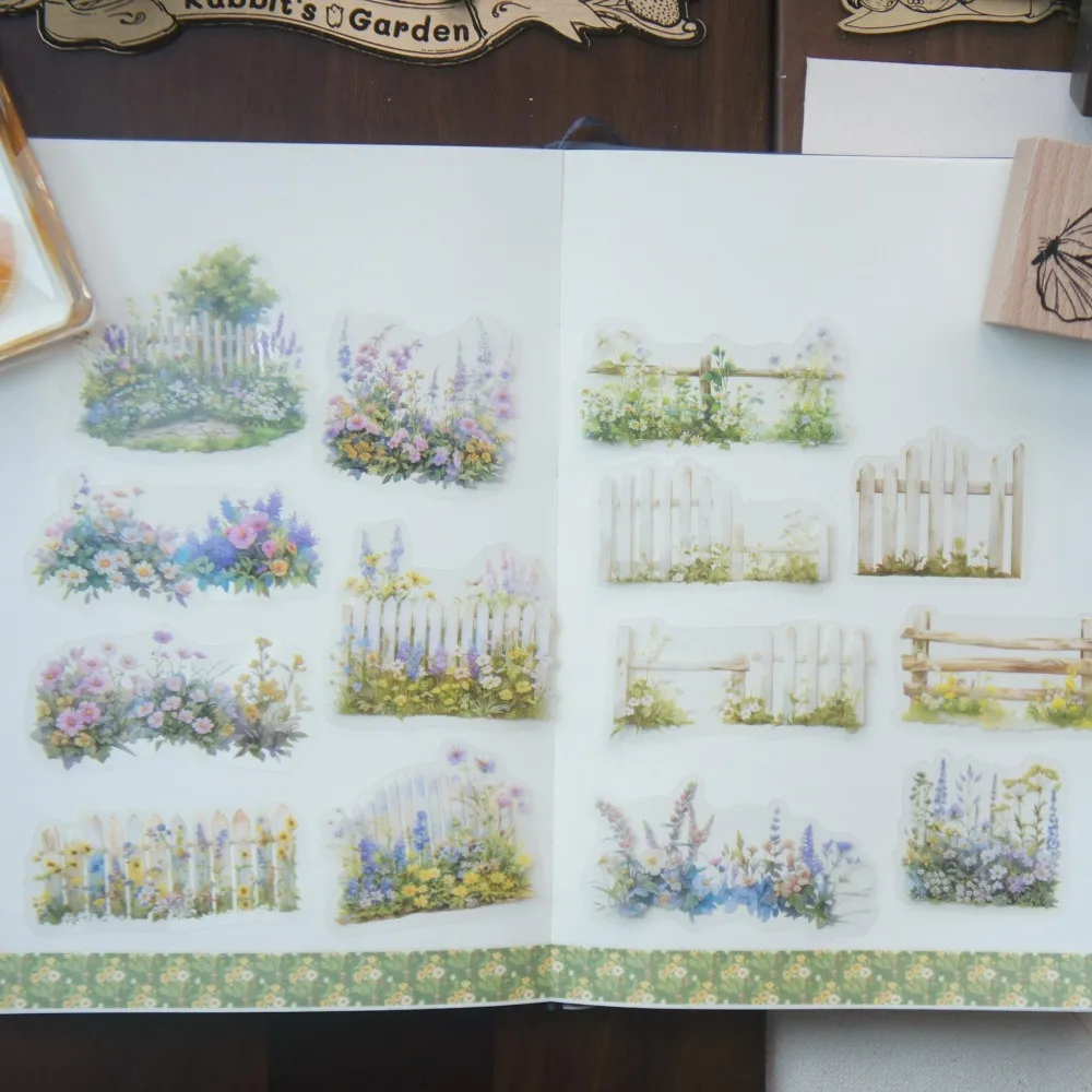 

28pcs Wooden Fence Covered in Wildflowers Style Pvc Sticker Scrapbooking DIY Gift Packing Decoration Tag