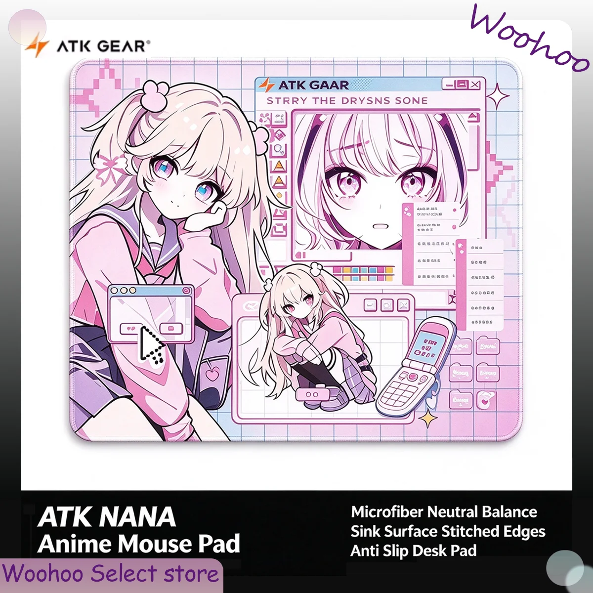 ATK NANA Anime Gaming Mouse Pad Microfiber Neutral Balance Sink Surface Stitched Edges Anti Slip Desk Pad For Esports Gamers