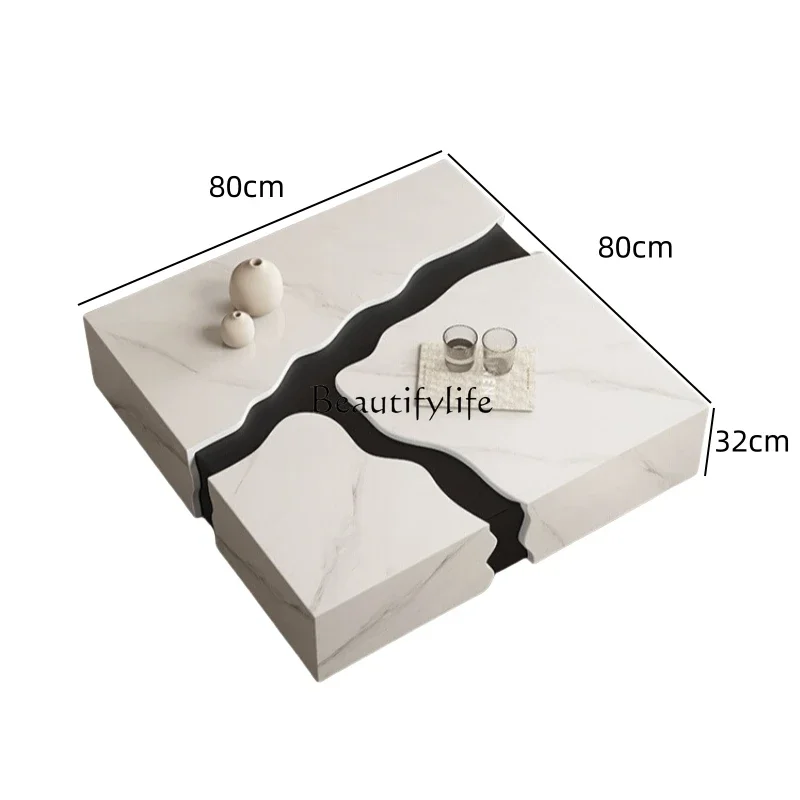 44-*Italian rock slab coffee table designer light luxury square large apartment minimalist fashion luxury stone coffee table
