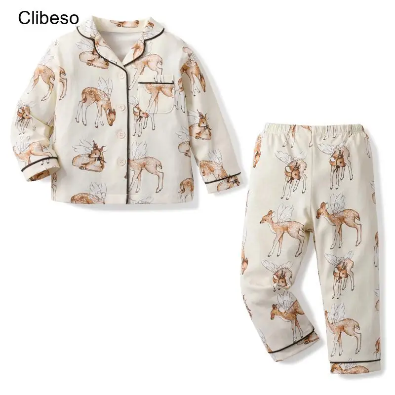 

2025 Presale Cute Animal Print Baby Girl Pajamas Long Sleeves Causal Boys Girls Sleepwear Set Daily Kids Home Autumn Clothing