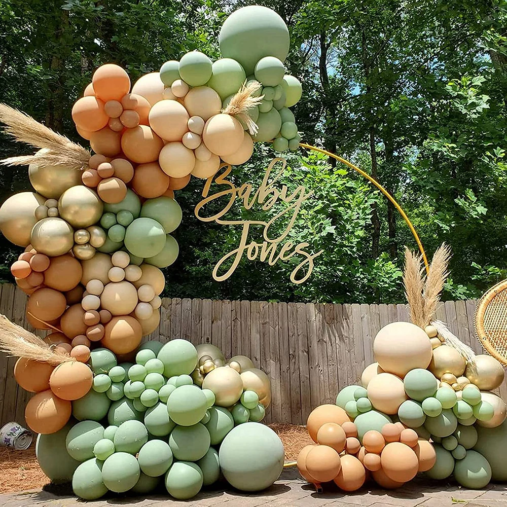 118Pcs Sage Green Balloon Garland Arch Kit Retro Metallic Gold and Brown Balloons for Wedding Birthday Party Baby Shower Decor