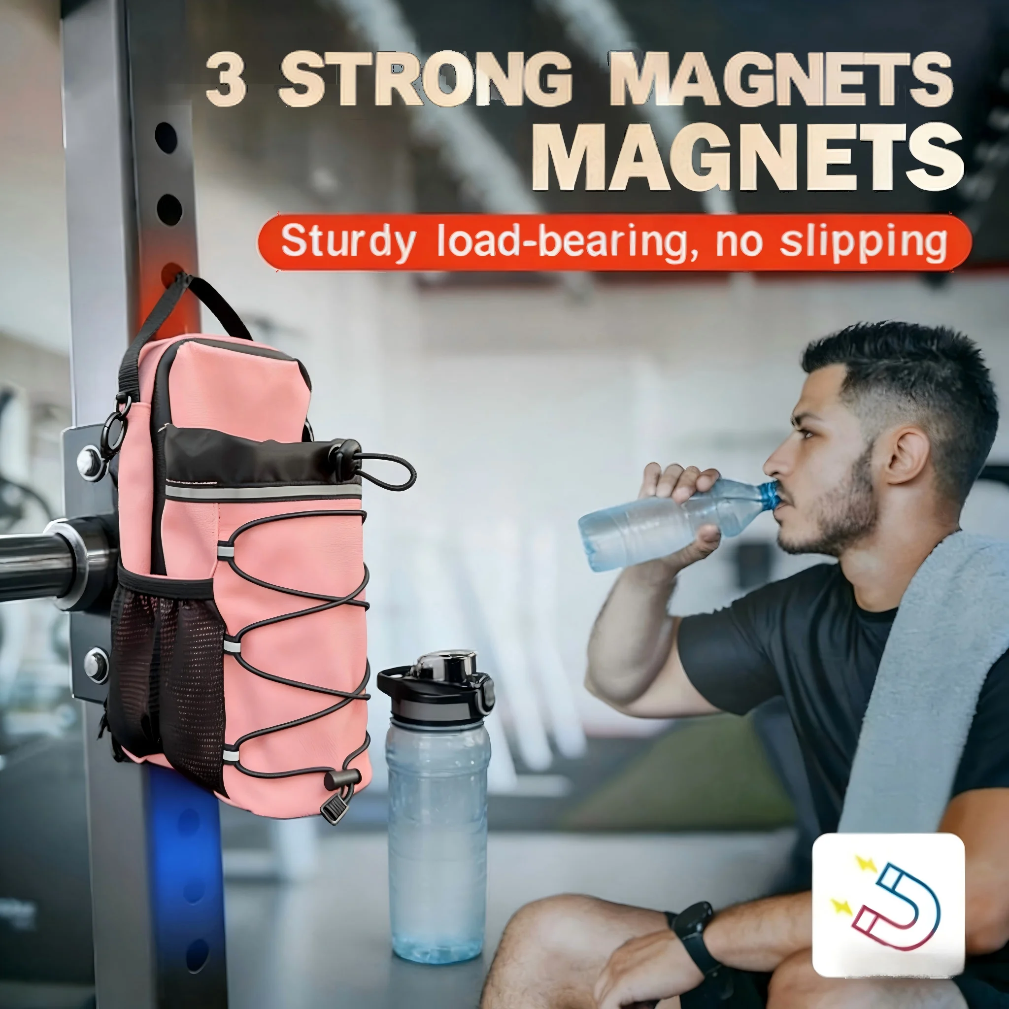 Magnetic Gym Water Bottle Bag Removable Strap Holds Up to 3 Lbs Fitness Hydration Carrier for Workout Accessories Phone Keys