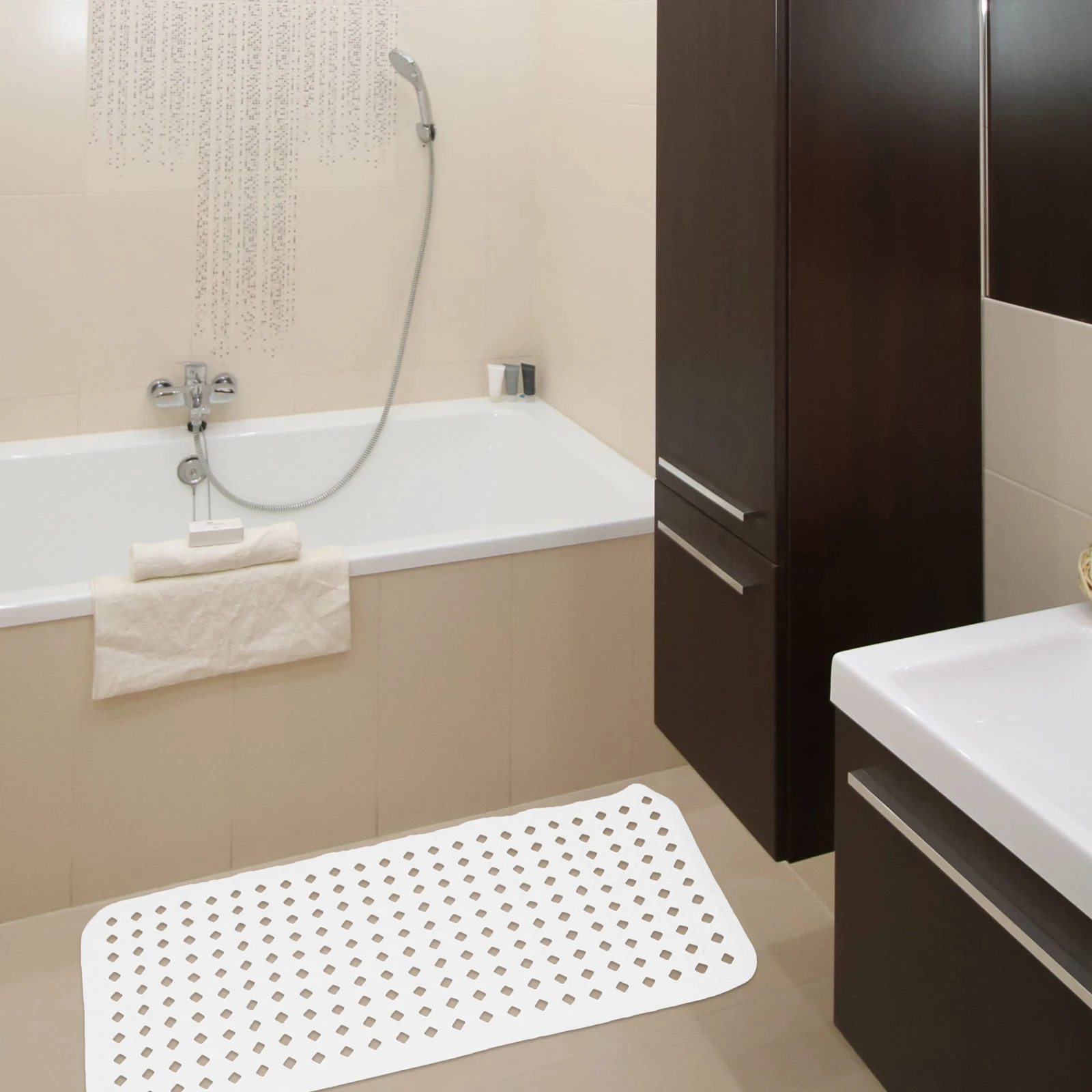 

1pc Non-Slip Pvc Shower For Bathroom Bathtub Replacement Suction Cups Drain Holes Anti-Skid Bath Pad Washable Floor Mat For Tub