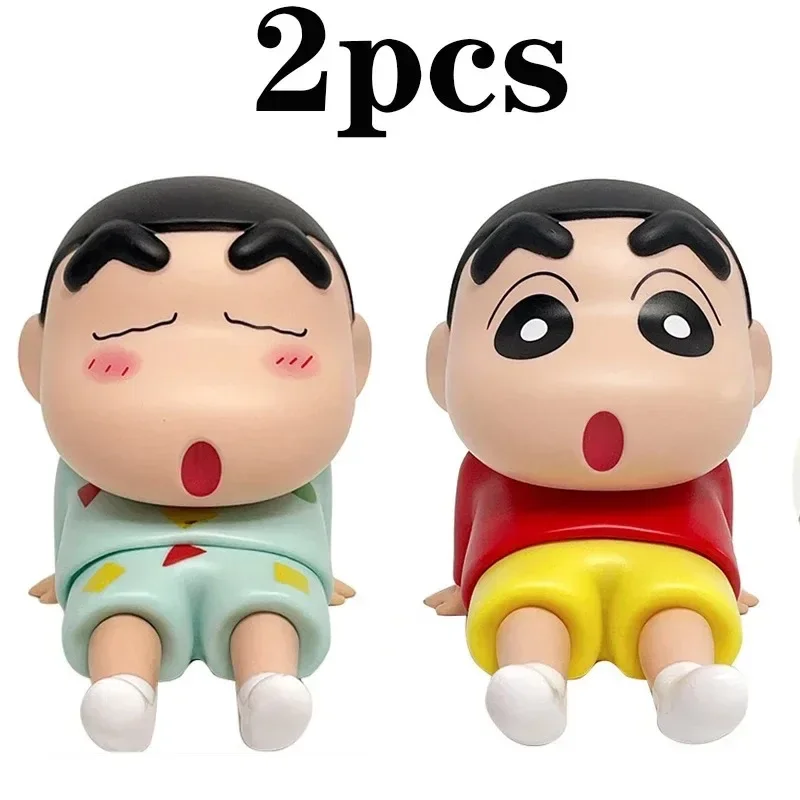 Assistir tv suporte do telefone bonito dos desenhos animados anime shin chan estatueta suporte do telefone móvel kawaii ornamento mesa decoração brinquedos presentes