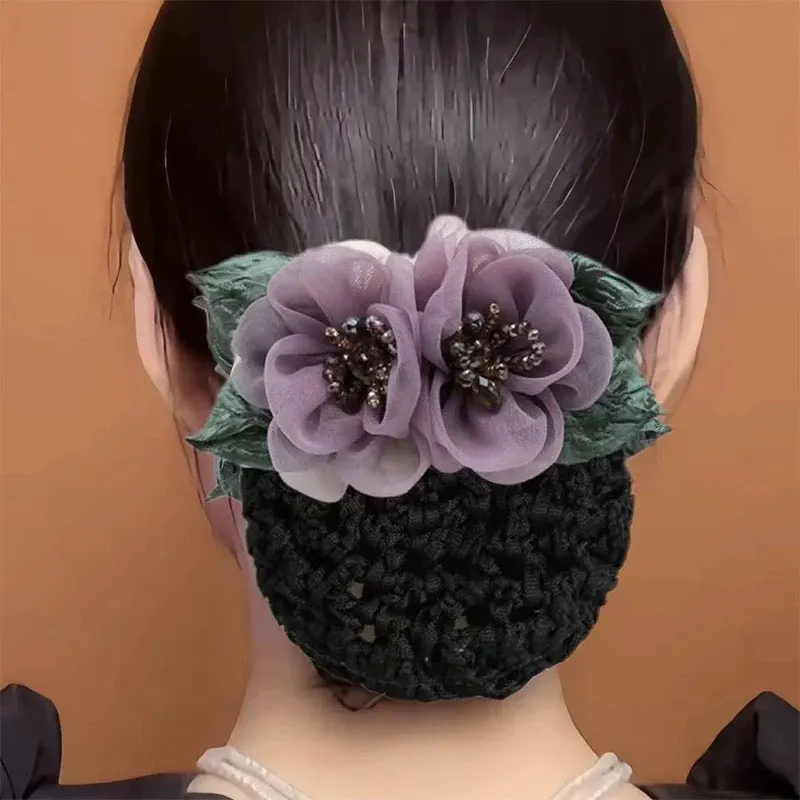 مشبك شعر على شكل زهرة، شبكة شعر شبكية متينة، إكسسوار شعر عصري للنساء